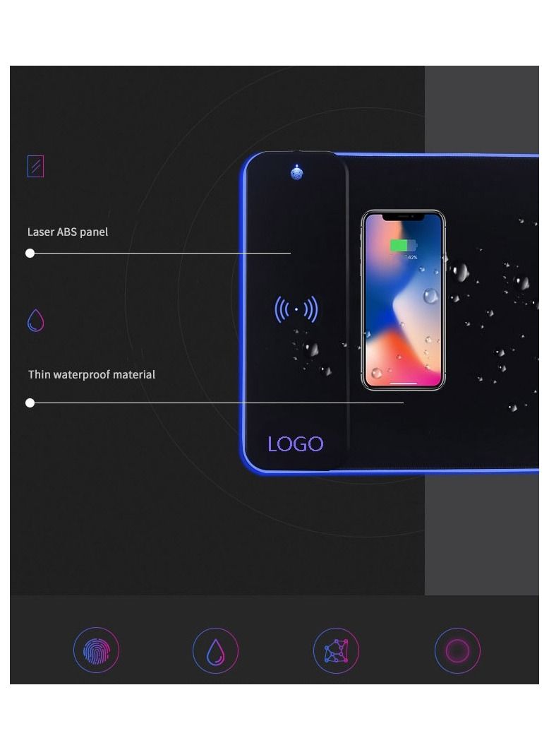 DUNISO Wireless Charging RGB Gaming Mouse Pad 15W LED Mouse Mat 800x300x4MM 7 Light Modes Extra Large Mousepad Non-Slip Rubber Base Computer Keyboard Mat for Gaming MacBook, PC, Laptop Desk - Image 4