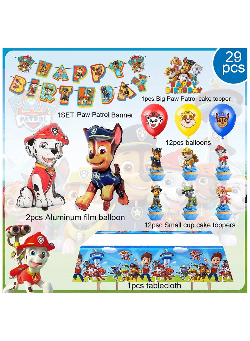 ILovhaprty Paw Patrol Party Decorations, 29Pcs Paw Patrol Party Supplies - Paw Patrol Party Balloons Background Tablecloth and Paw Patrol Happy Birthday Banner etc. Puppy Paw Patrol Birthday Party Decorations - Image 2