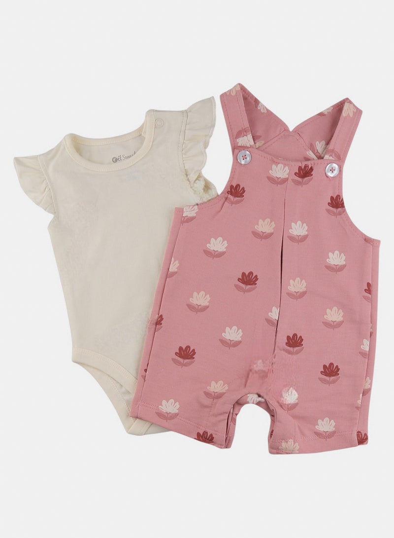 Girls Pink Floral Printed Dungaree