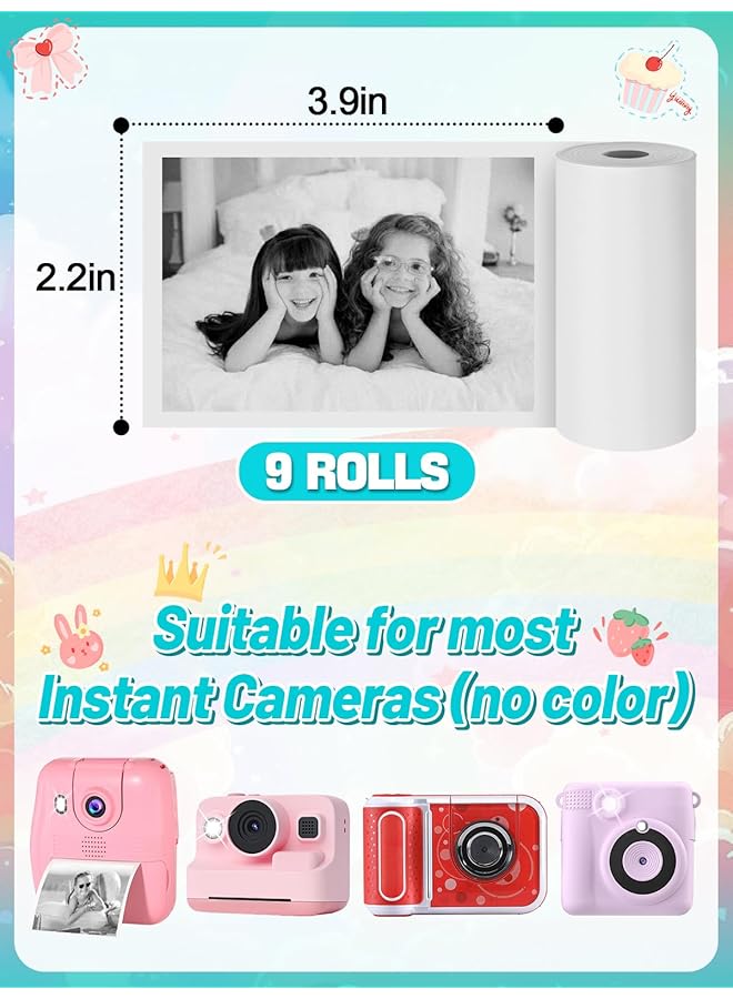 erorex 9 Rolls Kids Instant Camera Print Refill Paper Photo Printer Thermal Paper Rolls Instant Print Camera Refill Paper For Kid'S Instant Camera Favors Supplies  - Image 5