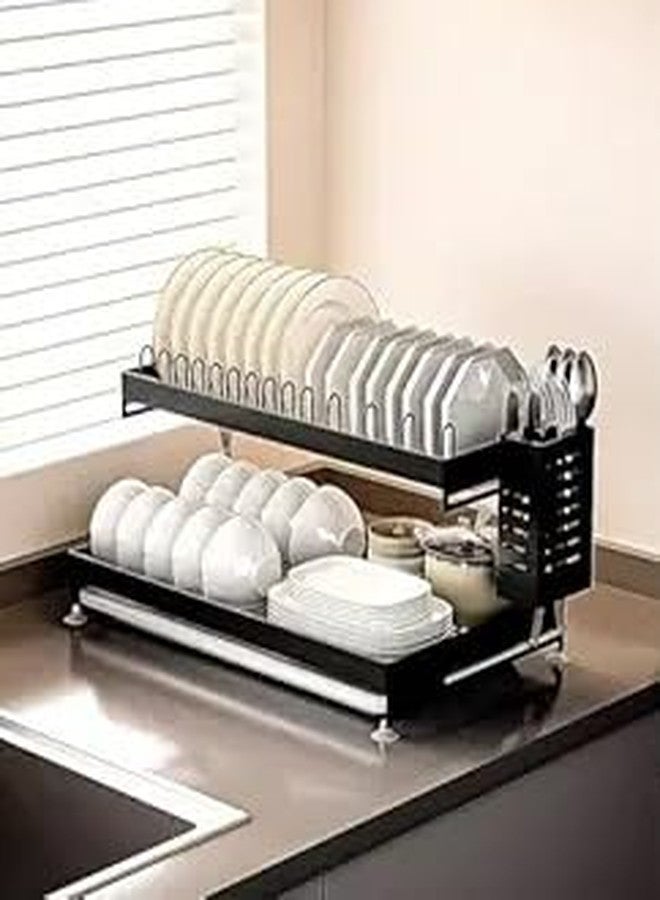 Earwig Dish Drying Rack, 2 Tier Dish Racks for Kitchen Counter, Small Dish Drying Rack with Drainboard & Utensil Holders,Kitchen Organization.