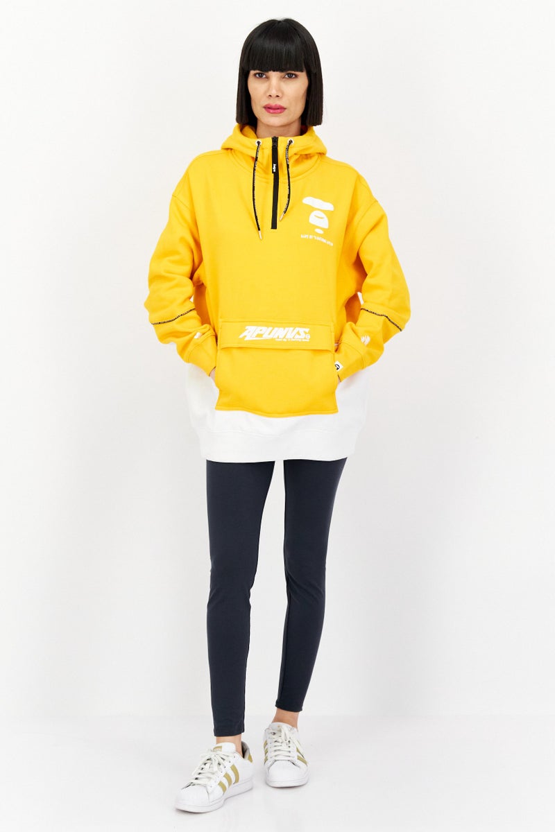 Aape By A Bathing Ape Women Brand Logo Long Sleeve Hoodie, Yellow - Image 3