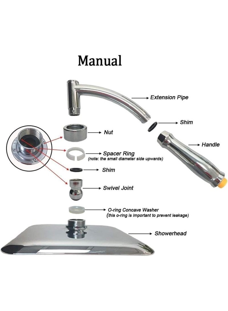 Square Rain Shower Head, 23 cm Stainless Steel High Pressure Rain Shower Head, Ultra Thin Rainfall Bath Shower, Swivel Spray Angle, Easy to Clean and Install, for Any Decorating Style - Image 2