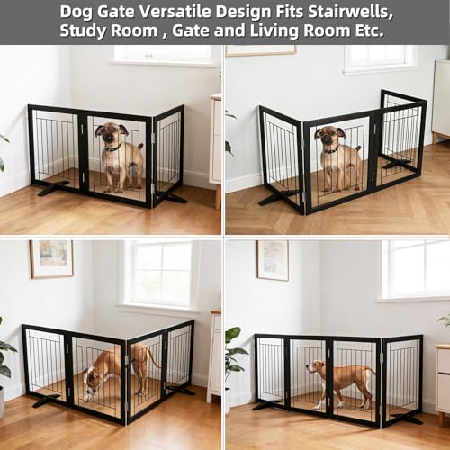 ZJSF Freestanding Dog Gate Indoor, Foldable Dog Fence for Doorways,Hallways or Stairs, Sturdy Wood Extra Wide Pet Gate with Support Feet,Black,24 "Height-3 Panels - Image 4