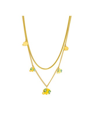 Stainless Steel Gold 2 Layer necklace snake back with Elephant Pendant - pzsku/Z374B1CF930F95548111FZ/45/_/1737287583/32779d22-6615-4d10-9bbf-0140946abe8f