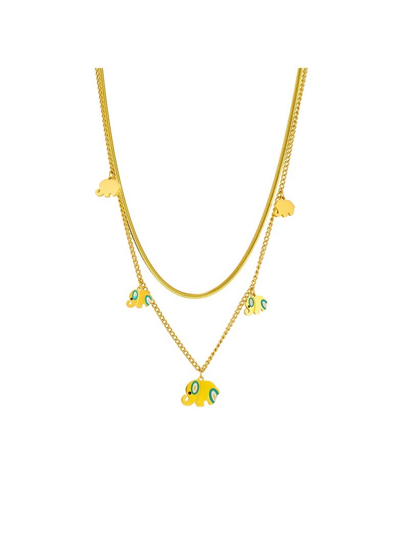 Stainless Steel Gold 2 Layer necklace snake back with Elephant Pendant