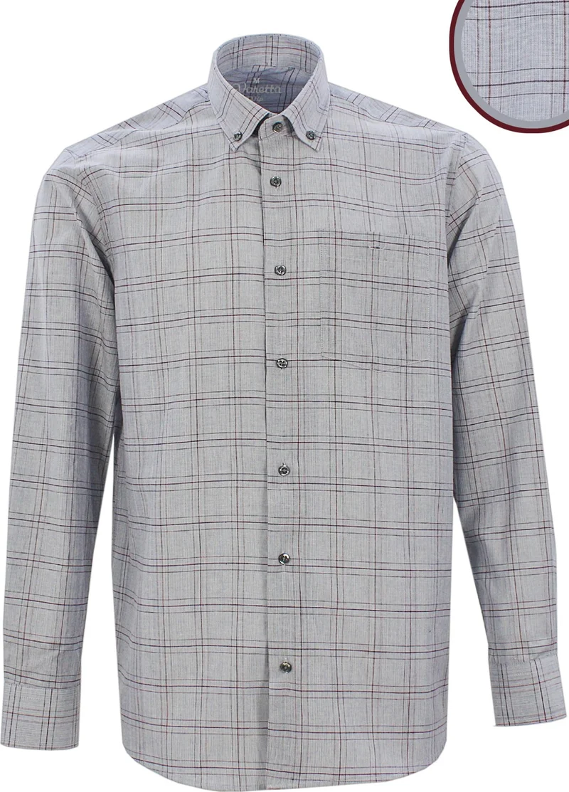Varetta Men's Gray Classic Cut Collar Buttoned Single Pocket Check Shirt M
