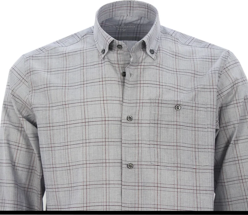 Varetta Men's Gray Classic Cut Collar Buttoned Single Pocket Check Shirt M