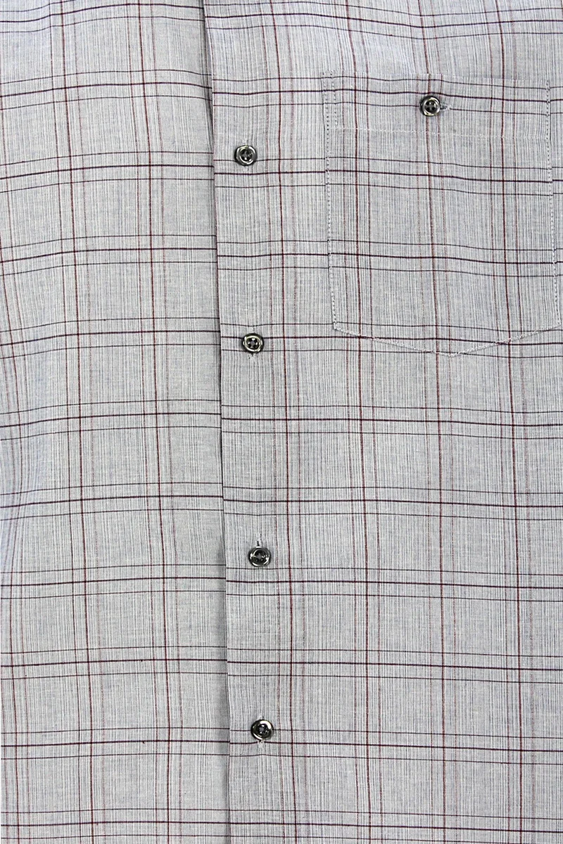 Varetta Men's Gray Classic Cut Collar Buttoned Single Pocket Check Shirt M