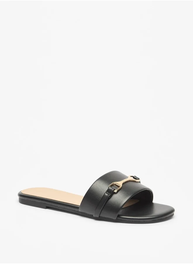 فلورا بيلا من شو إكسبرس Women's Solid Slip-On Sandals with Metal Accent