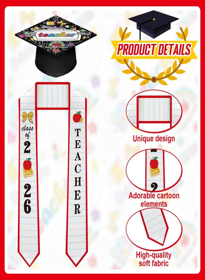 Jiytivity 2 Pcs Teacher Graduation Cap and Stole 2026 Graduation Set Pencil Honor Grad Stole Appreciation Gift for 2026 Congrats Grad College Teacher Educator Men Women - Image 3