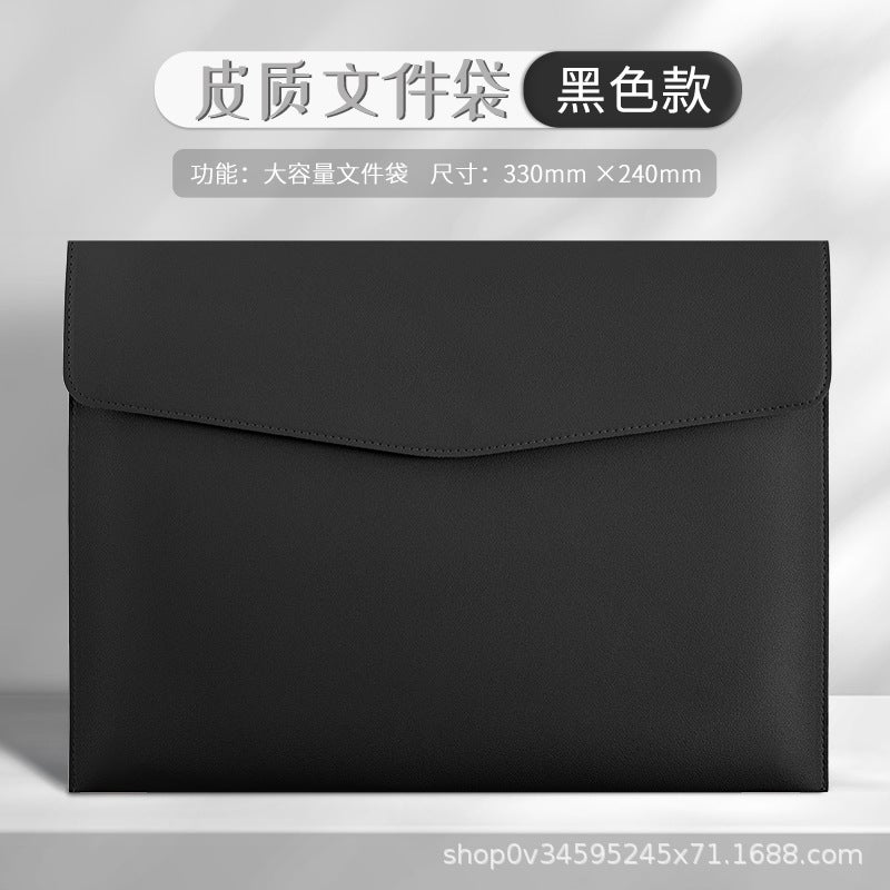 Generic Customizable A4 Business Office File Folder High-End Leather Document Bag With Logo Printing Option Storage Capacity Black-a4 nappa pattern-file bag 
