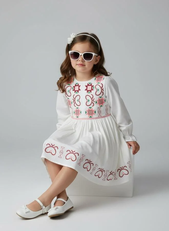 Bella Moda Girls Embroidered Long Sleeve Fit and Flare Dress