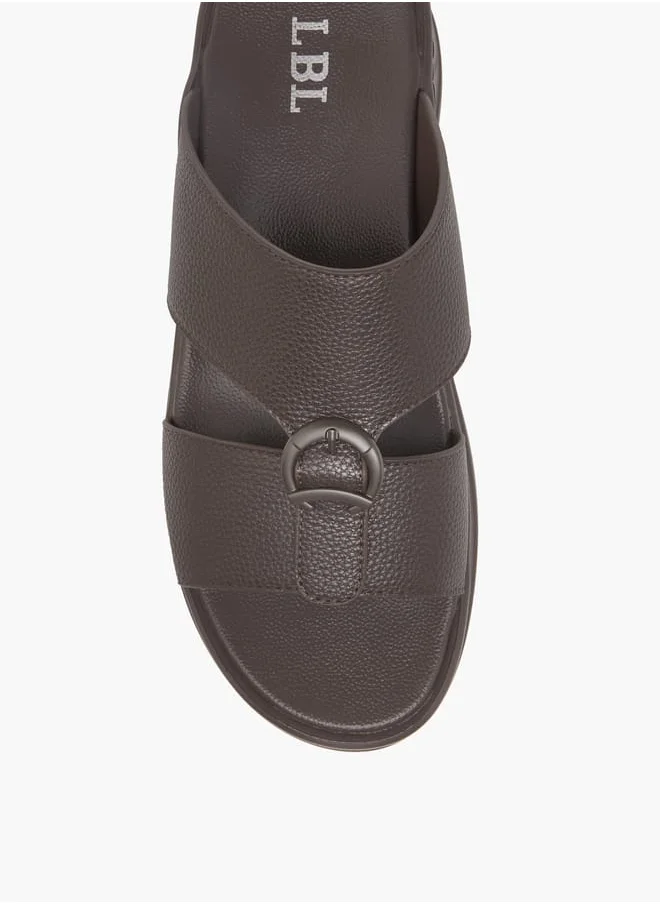 ال بي ال من شو اكسبرس Mens Textured Slip-On Arabic Sandals With Buckle Accent Ramadan Collection