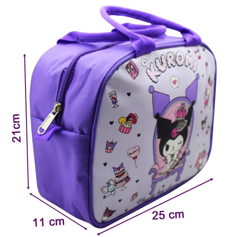 Asera Polycotton Insulated Lunch Bag for Kids, Tiffin Bag for Office/College/School, Lightweight, Durable Handles, Multiple Pockets (Kuromi 1 Pc), 1 Liters - Image 3