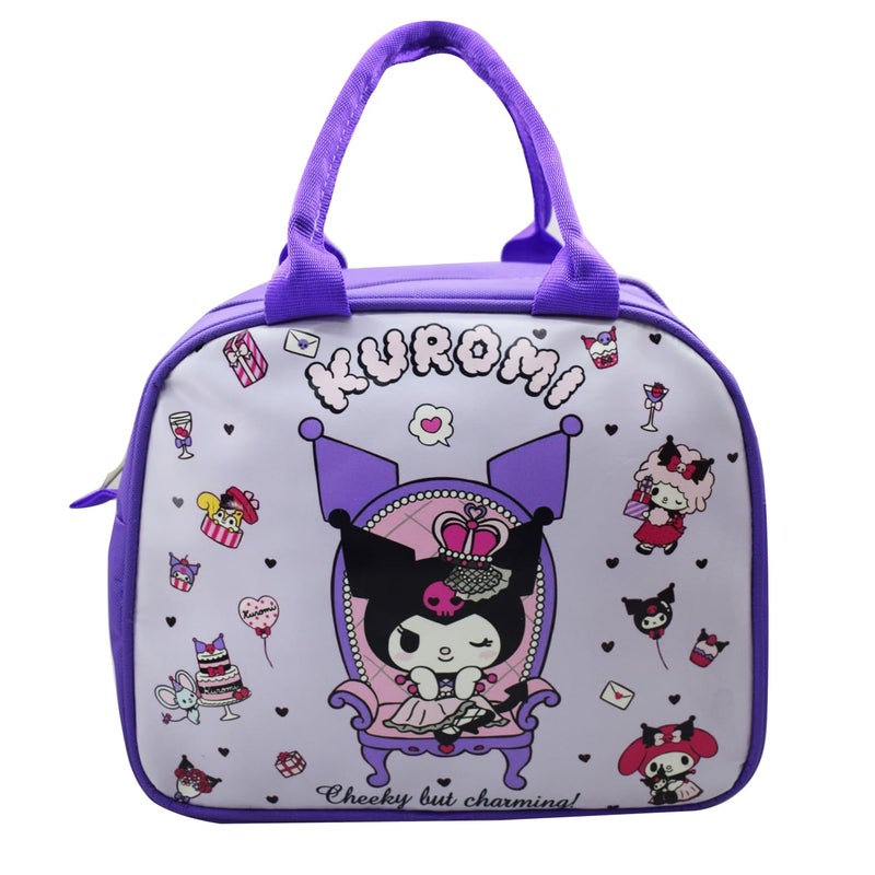 Asera Polycotton Insulated Lunch Bag for Kids, Tiffin Bag for Office/College/School, Lightweight, Durable Handles, Multiple Pockets (Kuromi 1 Pc), 1 Liters - Image 1