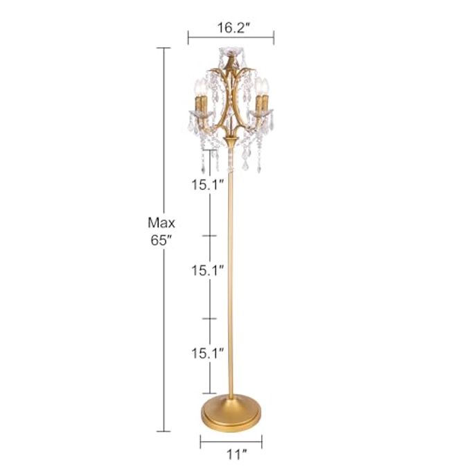 TOCHIC 5-Light Farmhouse Tranditional Crystal Floor Lamp, Gold Craft Candelabra Lighting Fixture 65'' Tall For Living Room, Dining Room, Entryway, Bedroom - Image 2