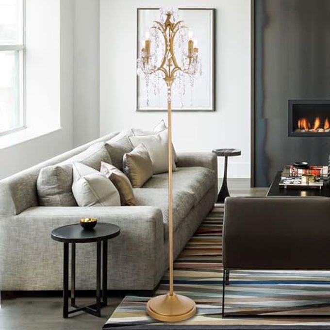 TOCHIC 5-Light Farmhouse Tranditional Crystal Floor Lamp, Gold Craft Candelabra Lighting Fixture 65'' Tall For Living Room, Dining Room, Entryway, Bedroom - Image 4