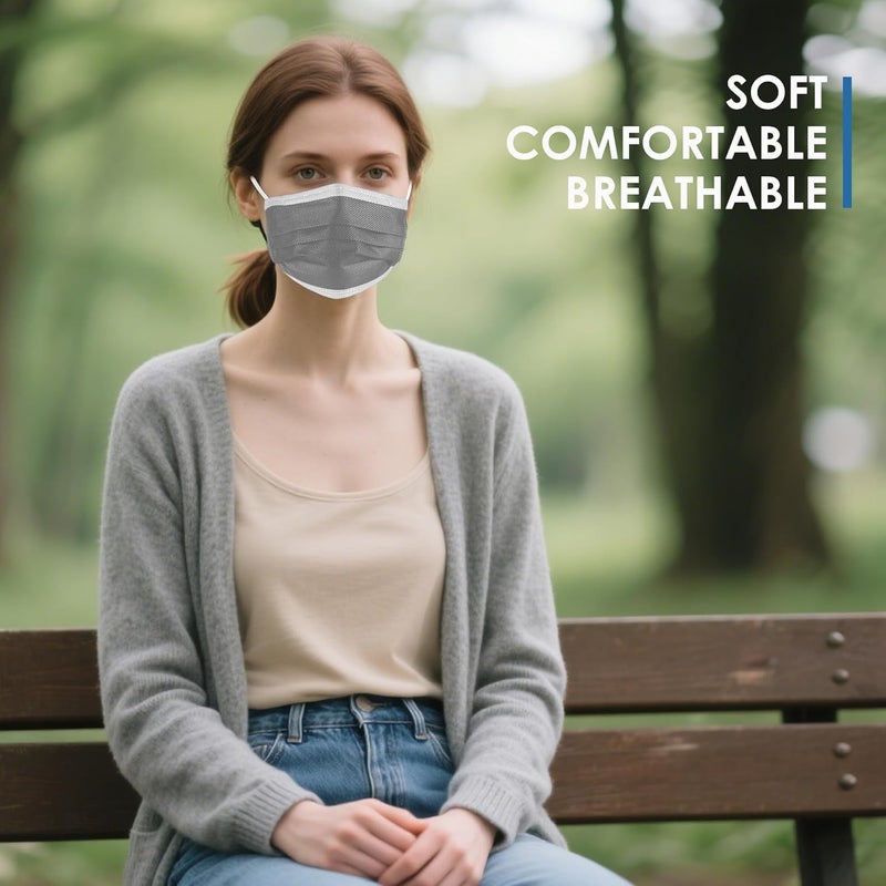 NNPCBT Grey Disposable Face Masks 125 Pack,3-Ply Breathable Mask For Adults,Great For Outdoors,Home, Office, School - Image 5