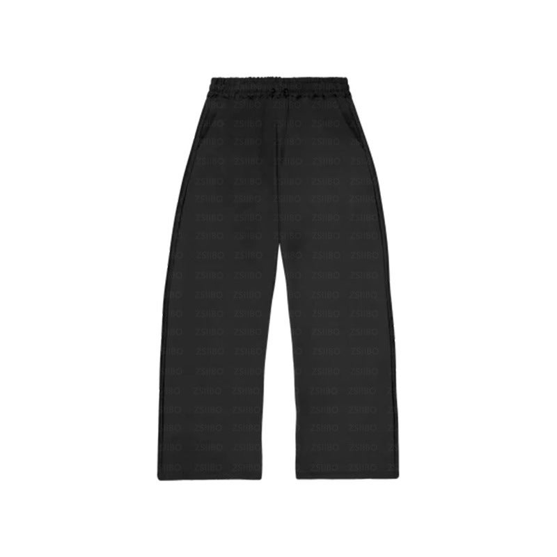2024 Europe and the United States cross-border casual simple couple fashion hoodie sweatshirt solid color loose sweater pants wholesale Black trousers 2172-1 (pocket embroidery)