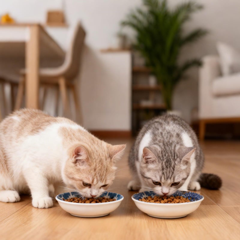 HAPPY KIT Ceramic Cat Food Bowl, Non-Slip Whisker Fatigue Cats Bowl, 5.75â€ Shallow Dish for Indoor, Boho Whisker Friendly Cat Bowls, Small Kitten Plates with Silicone Bottom - Image 2