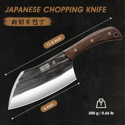 HOSHANHO 6 Inch Cleaver Knife, Hand Forged Vegetable Meat Cleaver, Full Tang Chopper Butcher Knife for Meat Cutting for Kitchen, Outdoor Cooking, Camping - Image 4