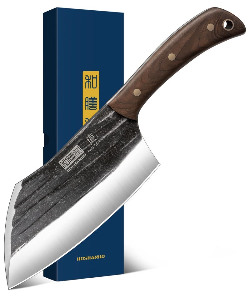 HOSHANHO 6 Inch Cleaver Knife, Hand Forged Vegetable Meat Cleaver, Full Tang Chopper Butcher Knife for Meat Cutting for Kitchen, Outdoor Cooking, Camping - Image 1