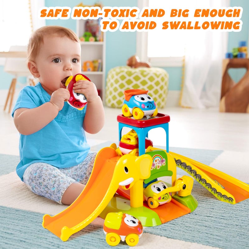 Marstone Toddler Toys for 1 2 Year Old Boys and Girls Gifts: Educational Elephant Slide with 4 Animal Car Toys for Baby 12-18 Months, First Birthday Gifts for Kids, Learning Push Truck Tracks Age 1-2 - Image 3