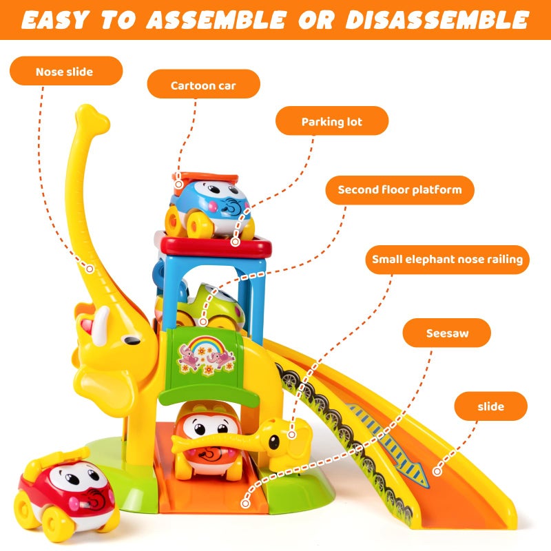 Marstone Toddler Toys for 1 2 Year Old Boys and Girls Gifts: Educational Elephant Slide with 4 Animal Car Toys for Baby 12-18 Months, First Birthday Gifts for Kids, Learning Push Truck Tracks Age 1-2 - Image 5