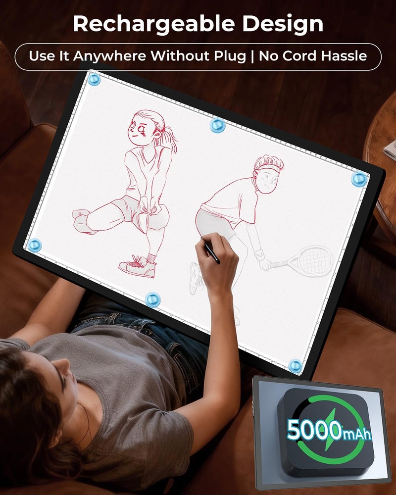 Bylitodt Rechargeable A2 Extra Large Light Board for Diamond Painting, Magnetic Copy Pad with Side Button, 3Color Modes LED Light Box for Tracing, Tatoo Drawing, Sketching, Weeding Vinyl, Sand Art - Image 2