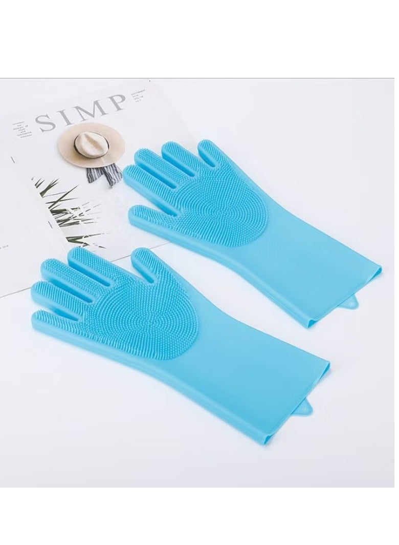 Loquat Pet Grooming Gloves - Heat Resistant Silicone Gloves with High-Density Teeth, Enhanced Five Finger Design for Bathing and Massaging Dogs and Cats, Blue