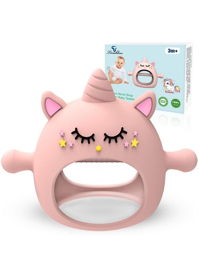Tinabless Teething Toys for Babies 6-12 Months, Tinabless Unicorn Never Drop Silicone Teether Designed for Babies 0-6 Months, Car Seat Toy for New Born, Natural Organic Baby Teether for Boys&Girls, Pink - Image 1