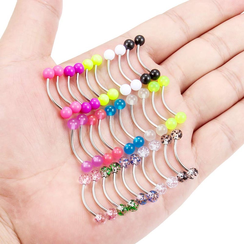 SCERRING 16G Snake Eyes Tongue Ring Stainless Steel Curved Tongue Barbell Nipplerings Nipple Rings Piercing Jewelry Retainer Acrylic Balls 14mm 30PCS - Image 3