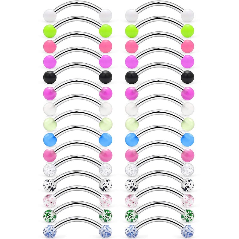SCERRING 16G Snake Eyes Tongue Ring Stainless Steel Curved Tongue Barbell Nipplerings Nipple Rings Piercing Jewelry Retainer Acrylic Balls 14mm 30PCS - Image 1