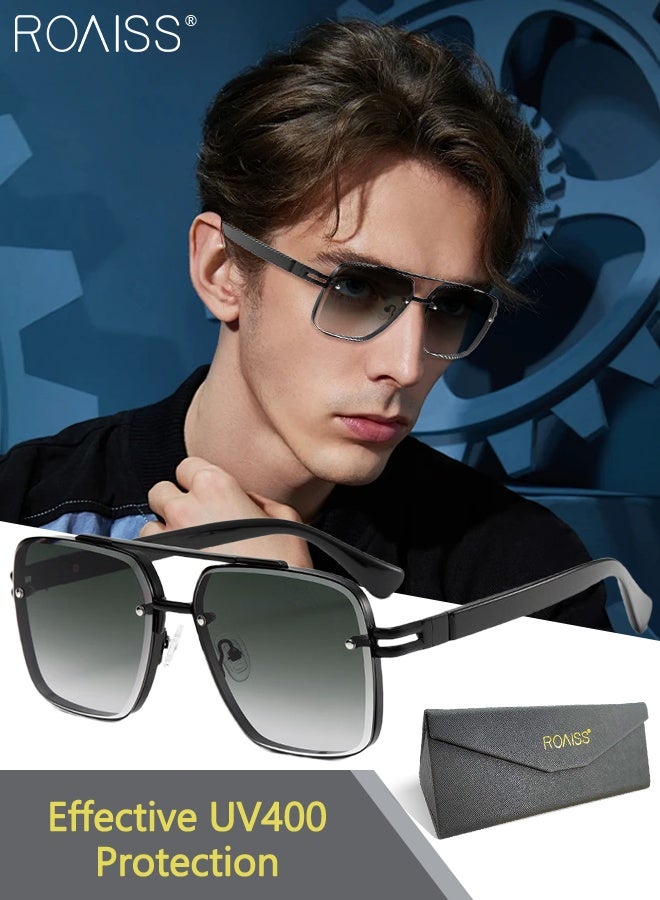 رويس نظارات شمسية مربعة للرجال والنساء، نظارات شمسية بحماية UV400 مع إطار من البولي كربونات والمعدن، نظارات شمسية عصرية مضادة للوهج للرجال للقيادة والصيد والسفر، لون أسود، 57 مم - Image 1