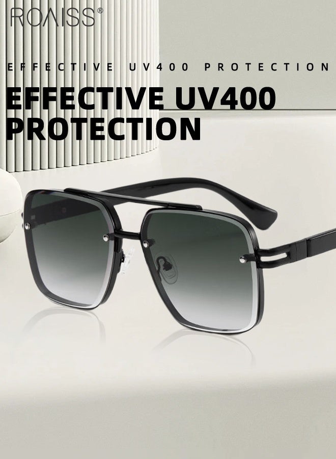 رويس نظارات شمسية مربعة للرجال والنساء، نظارات شمسية بحماية UV400 مع إطار من البولي كربونات والمعدن، نظارات شمسية عصرية مضادة للوهج للرجال للقيادة والصيد والسفر، لون أسود، 57 مم - Image 3