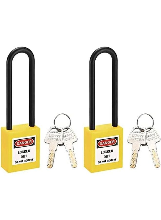 Lockout Tagout Safety Padlock 3 Inch Nylon Shackle Keyed Different Yellow 2 Pack - Image 1