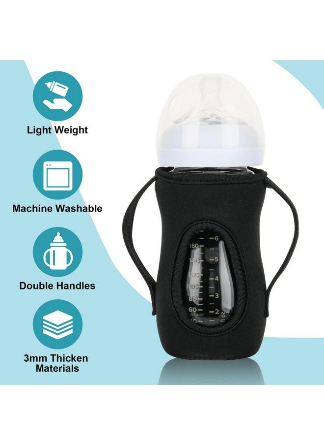 Beautyflier - Glass Baby Bottle Sleeve Covers Reusable Glass Baby Bottle Insulator Improved Heat/Cold Retention Moisture Neoprene Holder For 8 Oz Philips Avent Glass Natural Baby Bottle (Black 2Pcs) - Image 1