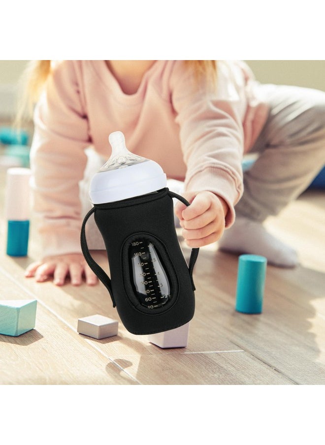 Beautyflier - Glass Baby Bottle Sleeve Covers Reusable Glass Baby Bottle Insulator Improved Heat/Cold Retention Moisture Neoprene Holder For 8 Oz Philips Avent Glass Natural Baby Bottle (Black 2Pcs) - Image 1