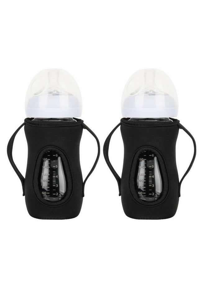 Beautyflier - Glass Baby Bottle Sleeve Covers Reusable Glass Baby Bottle Insulator Improved Heat/Cold Retention Moisture Neoprene Holder For 8 Oz Philips Avent Glass Natural Baby Bottle (Black 2Pcs) - Image 1