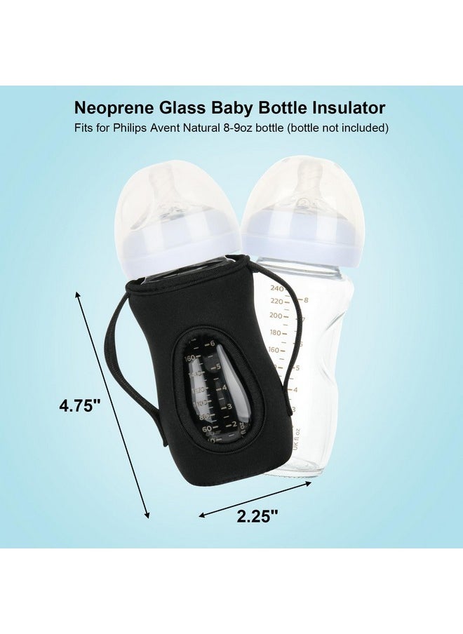 Beautyflier - Glass Baby Bottle Sleeve Covers Reusable Glass Baby Bottle Insulator Improved Heat/Cold Retention Moisture Neoprene Holder For 8 Oz Philips Avent Glass Natural Baby Bottle (Black 2Pcs) - Image 1
