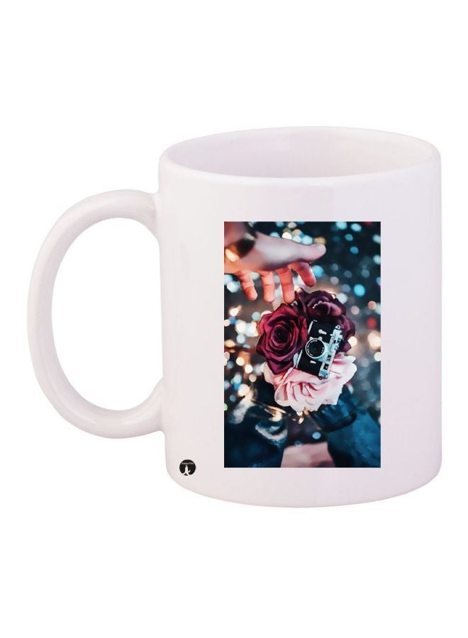 RYN Rose Printed Coffee Mug White/Blue/Red 11ounce