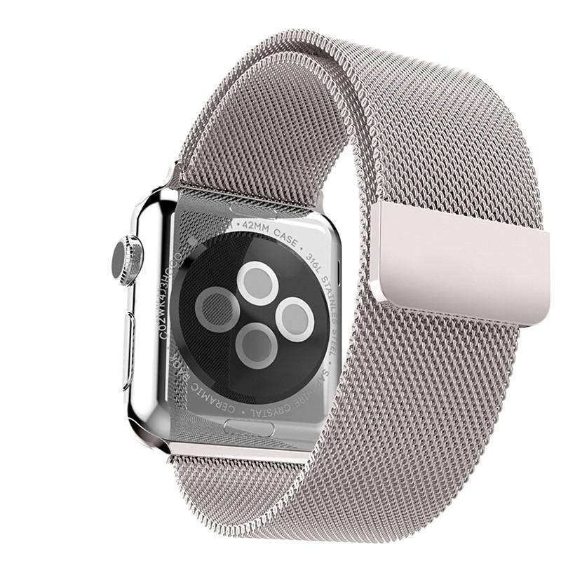 سوار ساعة ذكية سوار معدني من الستانلس ستيل متوافق مع Apple Watch / SE بملاءمة قابلة للتعديل وحزام بديل بتصميم معدني أنيق باللون Starlight قابل للتعديل - Image 1