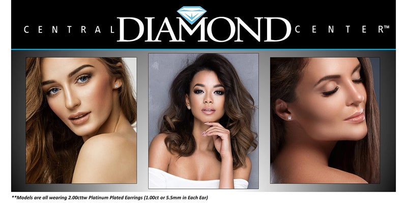 Central Diamond Center 14K Gold Posts & Sterling Silver Princess Cut CZ Stud Earrings - 5.5mm 2.00cttw - Platinum Plated - Image 4