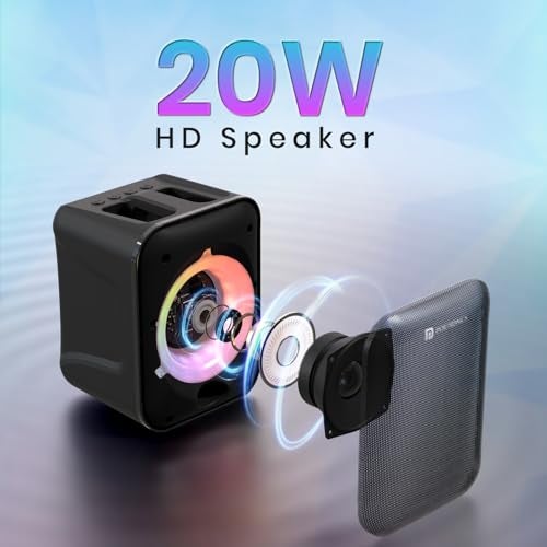 Portronics Apollo One 20W سماعة بلوتوث محمولة لاسلكية مع ميكروفون كاريوكي لاسلكي، وقت تشغيل 5 ساعات، إضاءة LED RGB، بلوتوث V5.3، مقبض سهل الحمل، USB/AUX in/TF Card، شحن Type C (أسود) - Image 5