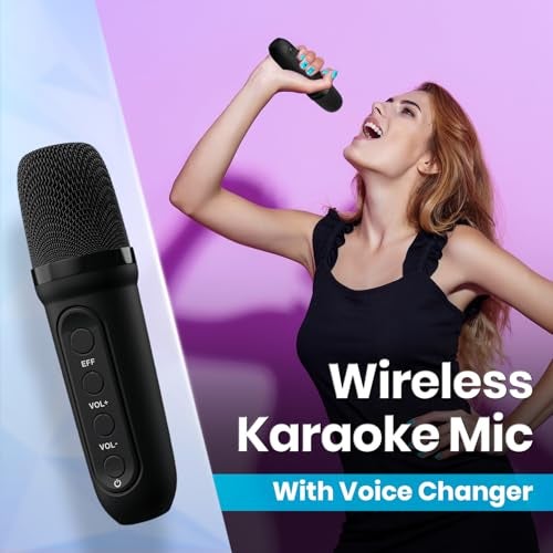 Portronics Apollo One 20W سماعة بلوتوث محمولة لاسلكية مع ميكروفون كاريوكي لاسلكي، وقت تشغيل 5 ساعات، إضاءة LED RGB، بلوتوث V5.3، مقبض سهل الحمل، USB/AUX in/TF Card، شحن Type C (أسود) - Image 4