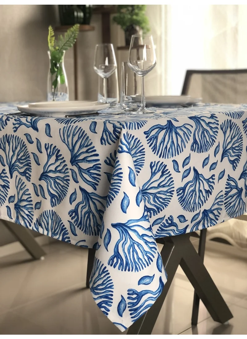 Deseni̇zmir Desizmir Digital Printing Blue Coral Pattern Tablecloth