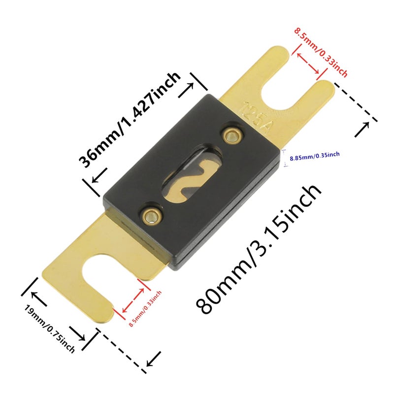 BOJACK 0/2/4 Gauge ANL Fuse Holder and 125 Amp ANL Fuses for 0 2 4 8 Gauge AWG Block, Automotive Fuse Holder 125A (Pack of 2) - Image 3