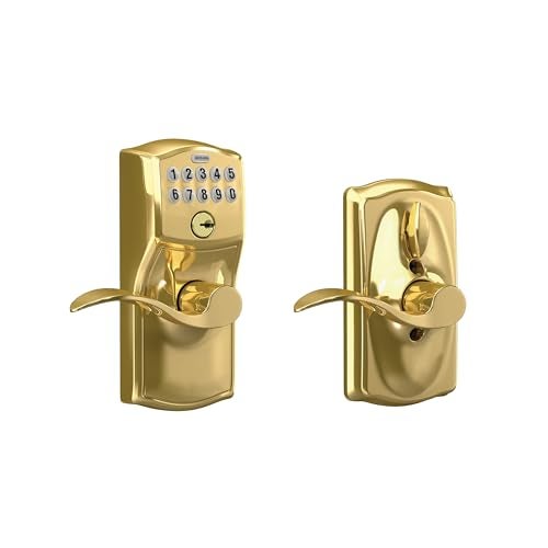 SCHLAGE FE595 CAM 505 16-234 10-027 Camelot by Accent Keypad Lever with Flex Lock, Bright Brass - Image 1