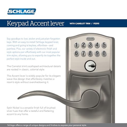 SCHLAGE FE595 CAM 505 16-234 10-027 Camelot by Accent Keypad Lever with Flex Lock, Bright Brass - Image 5